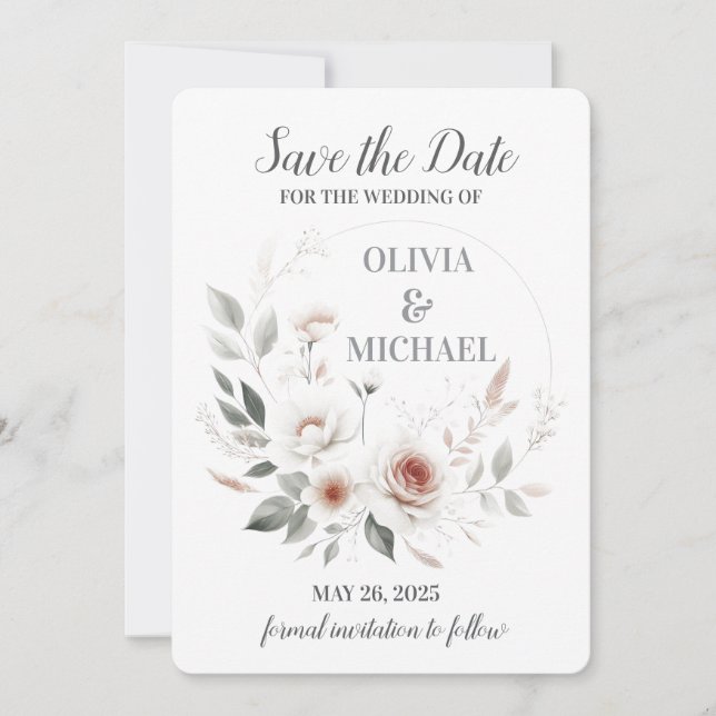 Einfache Blush-Blues-Hochzeit Speichern Sie die Da Save The Date (Vorderseite)