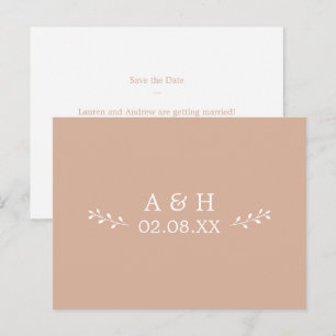Einfache Blush-Botanische Monogramm Save the Date Postkarte