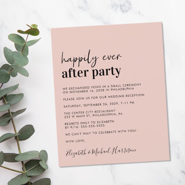 Einfache Blush-Hochzeitsempfehlung (A chic and affordable Happily Ever After Party invitation)
