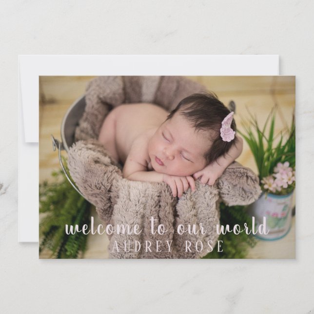 Einfache Blush Pink Baby Girl Foto Collage Geburt Ankündigung (Vorderseite)