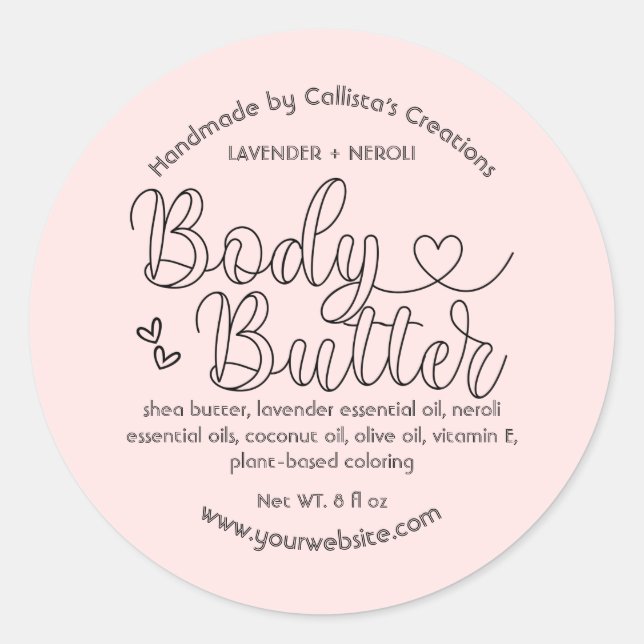 Einfache Blush Pink Black Heft Handmade Body Butte Runder Aufkleber (Vorderseite)