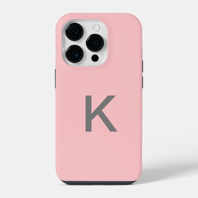 Einfache Blush Pink Chic Monogram Custom iPhone 14 Pro Hülle (Rückseite)