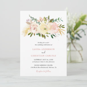Einfache Blush Pink Floral Elegante Hochzeit Einladung
