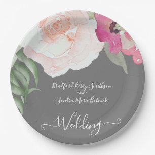 Einfache Blush Pink Fushia Blumenhochzeit Pappteller