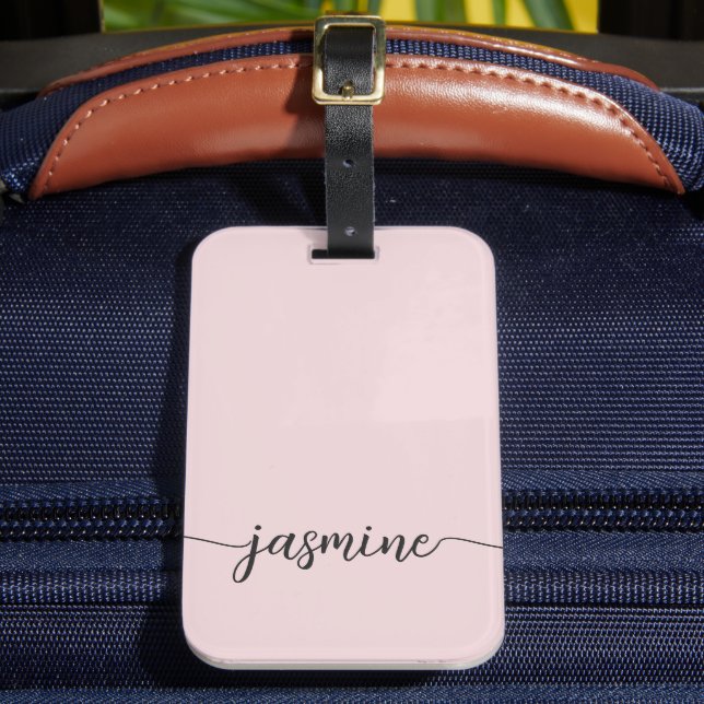 Einfache Blush Pink-Girl-Monogramm-Namensschrift Gepäckanhänger (Vorderseite Insitu 2)