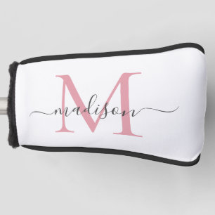 Einfache Blush Pink Grau Monogram Feminine Script Golf Headcover