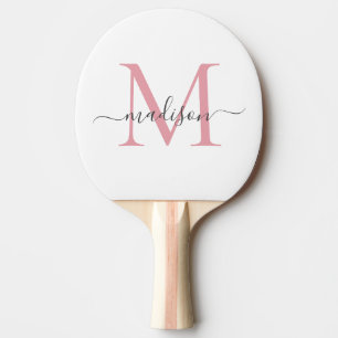 Einfache Blush Pink Grau Monogram Feminine Script Tischtennis Schläger
