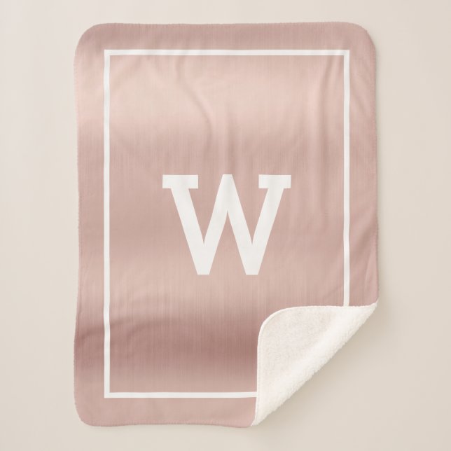Einfache Blush Pink Initial Monogram Sherpa Blanke Sherpadecke (Vorderseite)