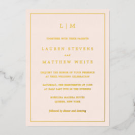 Einfache Blush Pink Monogram Elegante Hochzeit Folieneinladung