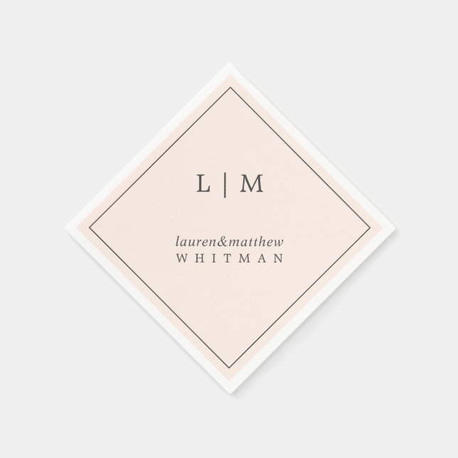 Einfache Blush Pink Monogram Elegante Hochzeit Serviette (Ecke)
