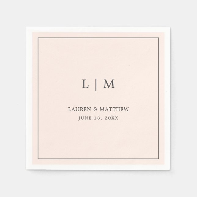 Einfache Blush Pink Monogram Elegante Hochzeit Serviette (Vorderseite)