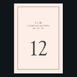 Einfache Blush Pink Monogram Elegante Hochzeit Tischnummer<br><div class="desc">Einfache Tischnummer mit elegantem und zeitlosem Design mit zwei Buchstaben Monogramm, Namen, Datum und Tischnummer umgeben von einem dünnen Rand. Alle Designelemente sind grau über einem rot-rosa Hintergrund und können in eine beliebige Farbe des Designbearbeitungstools umgewandelt werden. Ein gepflegtes und klassisches Design, ideal für ein Paar, das eine traditionelle Tischnummer...</div>