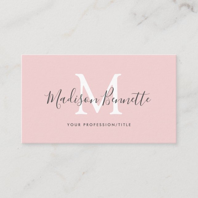 Einfache Blush Pink Script Typografie Monogramm Visitenkarte (Vorderseite)