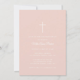 Einfache Blush Pink & White Cross Baby Girl Taufe Einladung
