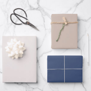 Einfache Blush-Zartrosa-Navyblau-Einfarbig-3er-Set Geschenkpapier Set