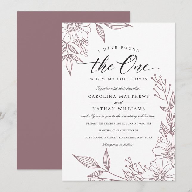 Einfache Blüte habe ich den gefunden | Mauve Weddi Einladung (Vorne/Hinten)