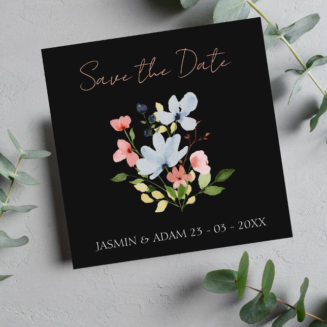 Einfache Boho Black and Pink Floral Wedding Save The Date (Von Creator hochgeladen)
