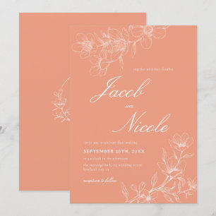 Einfache Boho Floral Script Coral Hochzeit Einladung