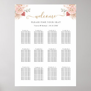 Einfache Boho-Florals Hochzeit Sitzordnung Poster