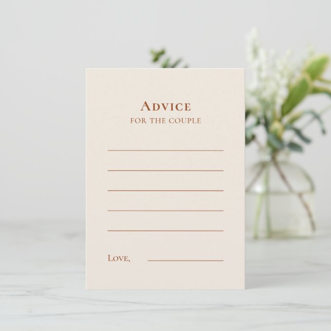 Einfache Boho Ivory Wedding Advice Card Hinweiskarte (Stehend Vorderseite)