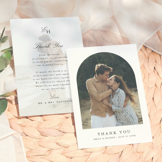 Einfache Boho-Minimal-Bogen-Foto-Hochzeit Dankeskarte (Von Creator hochgeladen)