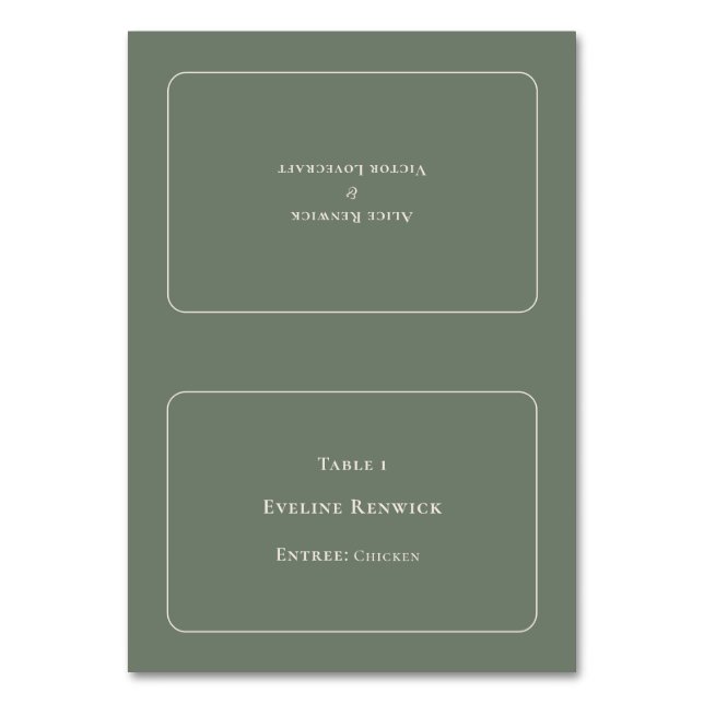 Einfache Boho Sage Entree Choice faltenable Platzk Tischnummer (Vorderseite)
