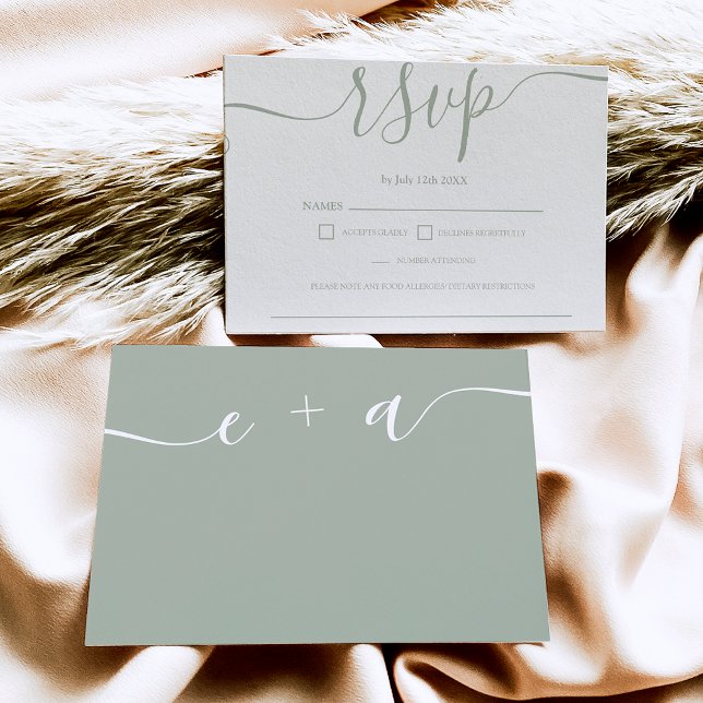 Einfache boho sage grüne Hochzeit rsvp Monogramm (Von Creator hochgeladen)