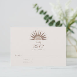 Einfache Boho Sun Brown und Taupe Wedding RSVP Karte