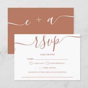 Einfache boho terracotta Hochzeit rsvp Monogramm Karte