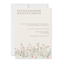Einfache Boho Wildblume Beige Hochzeitseinladung