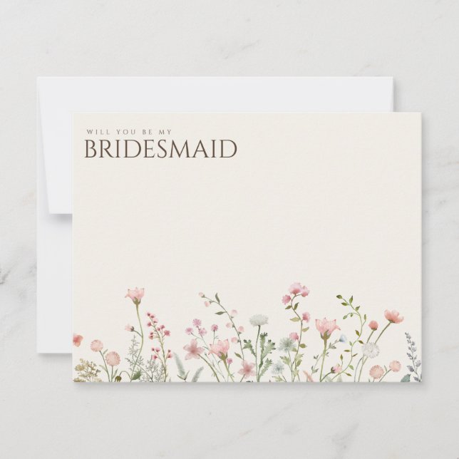 Einfache Boho Wildblume Bridesmaid-Vorschlagskarte Save The Date (Vorderseite)