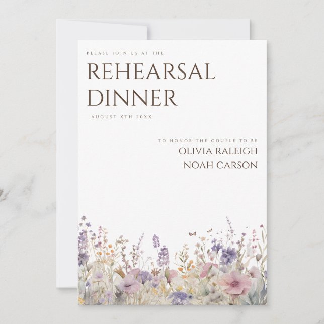 Einfache Boho Wildblume Probe Abendessen Einladung (Vorderseite)