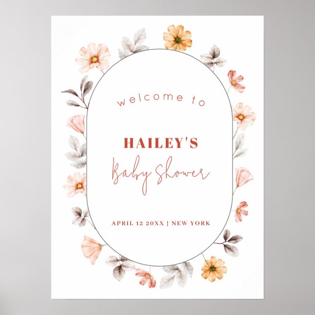 Einfache Boho Wildblume Rahmen Willkommensdusche Poster (Vorne)