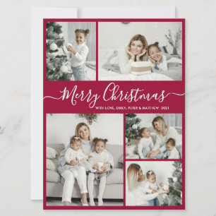 Einfache Bordo White 5 Foto Collage Weihnachtsdeck Feiertagskarte