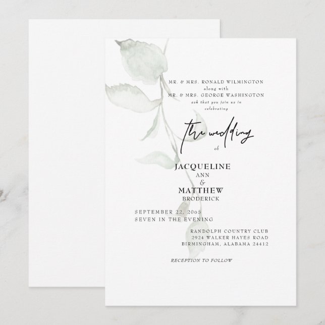 Einfache botanische beiden Eltern Hochzeit Einladu Einladung (Vorne/Hinten)