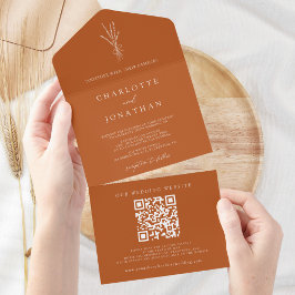 Einfache botanische Bohemische Terracotta Hochzeit All In One Einladung