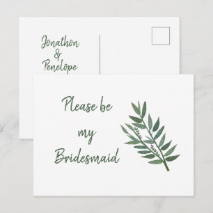 Einfache Botanische Brautjungfer-Einladung mit Grü Postkarte