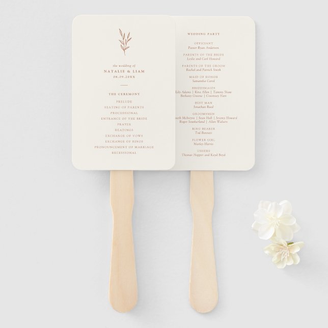 Einfache botanische Burnt Orange Hochzeitshandarbe Fächer (Vorne und Hinten)