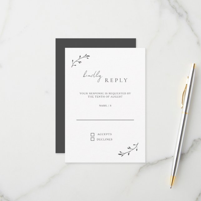 Einfache botanische Chic Moderne Minimale Hochzeit RSVP Karte (Vorderseite/Rückseite Beispiel)