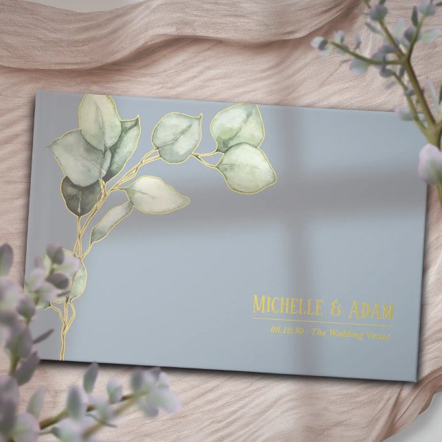 Einfache botanische Eukalyptus Wedding Gold Gästebuch (Simple Botanical Eucalyptus Wedding Gold Foil Guest Book)