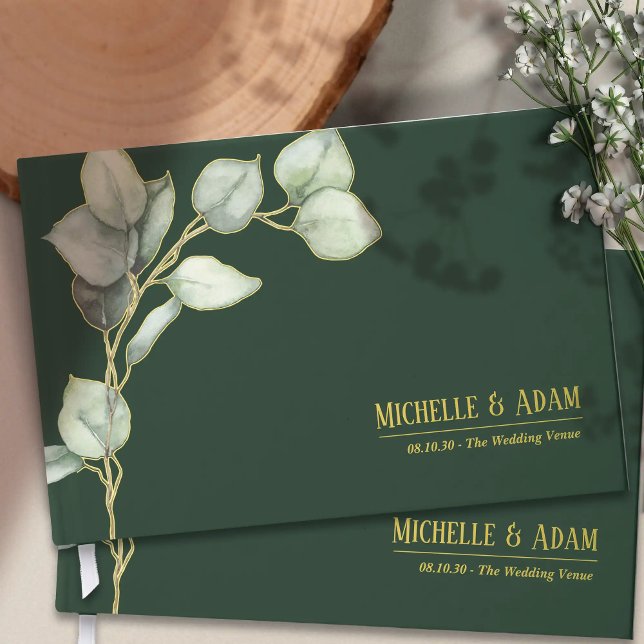 Einfache botanische Eukalyptus Wedding Gold Gästebuch (Simple Botanical Eucalyptus Wedding Gold Foil Guest Book)