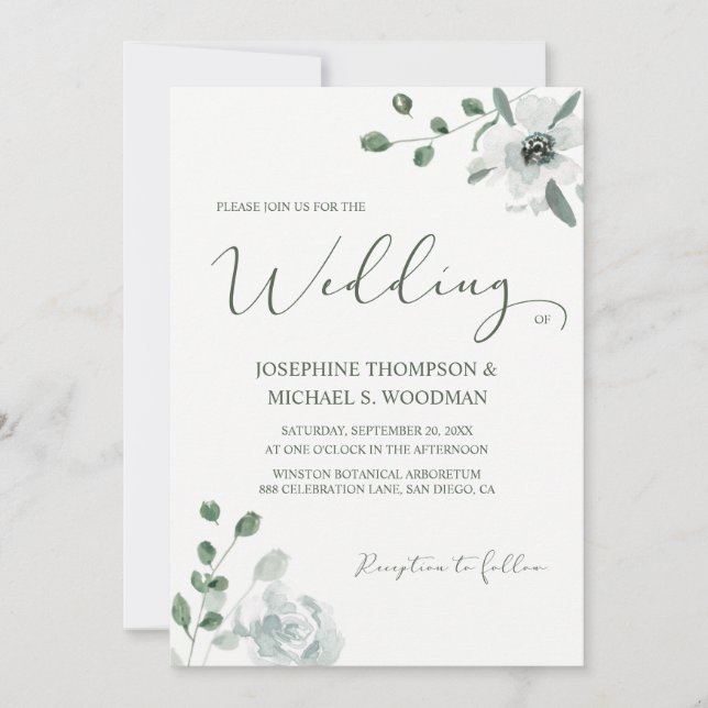 Einfache Botanische Grüne Hochzeitschrift für Wass Einladung (Vorderseite)
