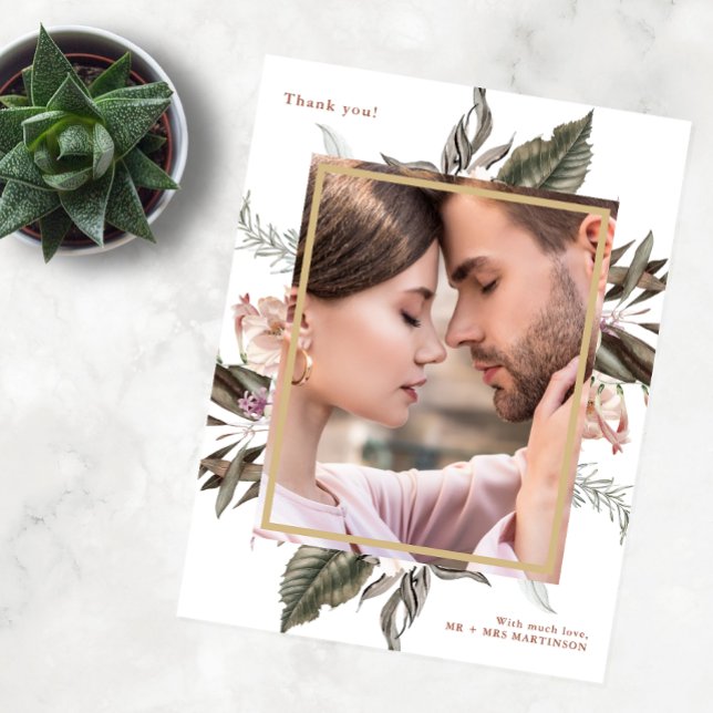 Einfache Botanische Hochzeit eines Fotos Vielen Da Postkarte (Von Creator hochgeladen)