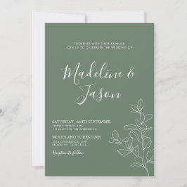 Einfache botanische Hochzeit mit Flora und Fauna Einladung