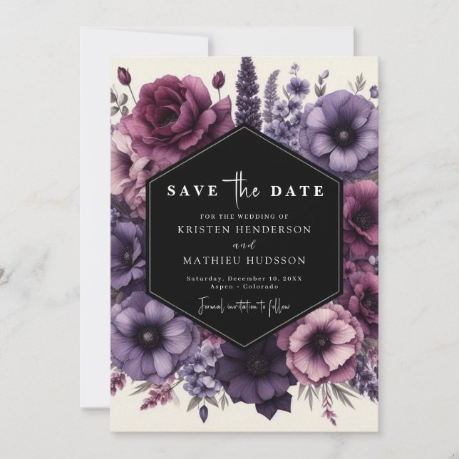 Einfache Botanische Hochzeit mit Lila Blüte Save The Date (Vorderseite)