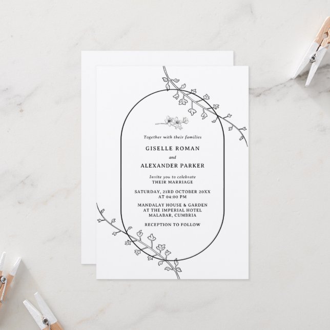Einfache botanische Hochzeitseinladung Einladung (Vorderseite/Rückseite Beispiel)