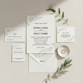 Einfache Botanische Hochzeitseinladung mit Grün Einladung