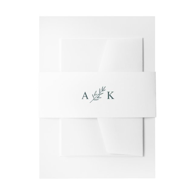 Einfache botanische Leaf Custom Monogram Green Whi Einladungsbanderole (Vorderseite Beispiel)