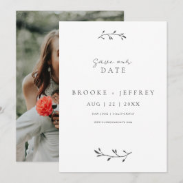 Einfache Botanische Moderne Minimale Foto Hochzeit Save The Date