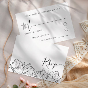 Einfache botanische schwarze und weiße Hochzeit RSVP Karte